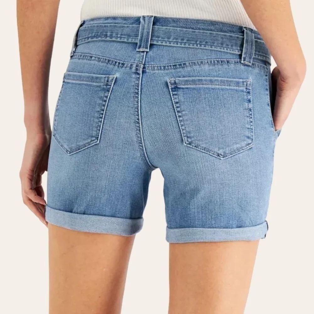 STYLE & CO Women's Rolled Hem Utility Jean Shorts w/Tie Belt NWT/Size 12